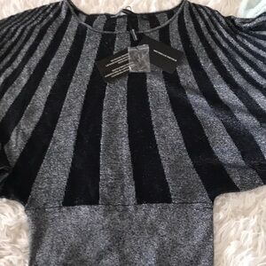 Michelle Nicole Black and Silver Crew Neck Sweater with Elegant Stripes